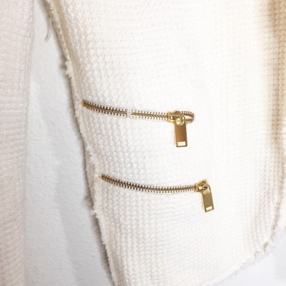 ZARA Cream and Gold Frayed Hem Blazer - Picture 5 of 6